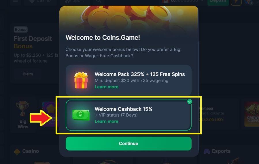 coins game cashback bonus