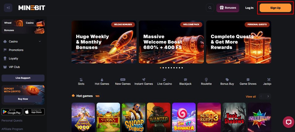 Minebit sign-up