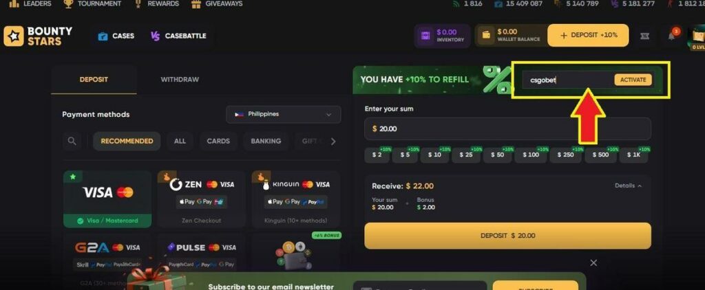 BountyStars promo code activation