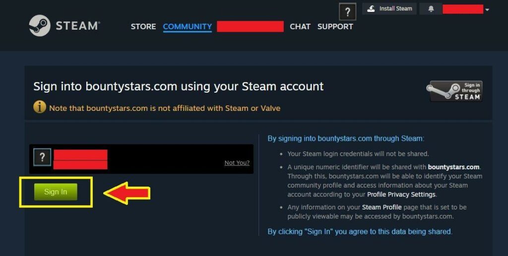 BountyStars sign-up via Steam