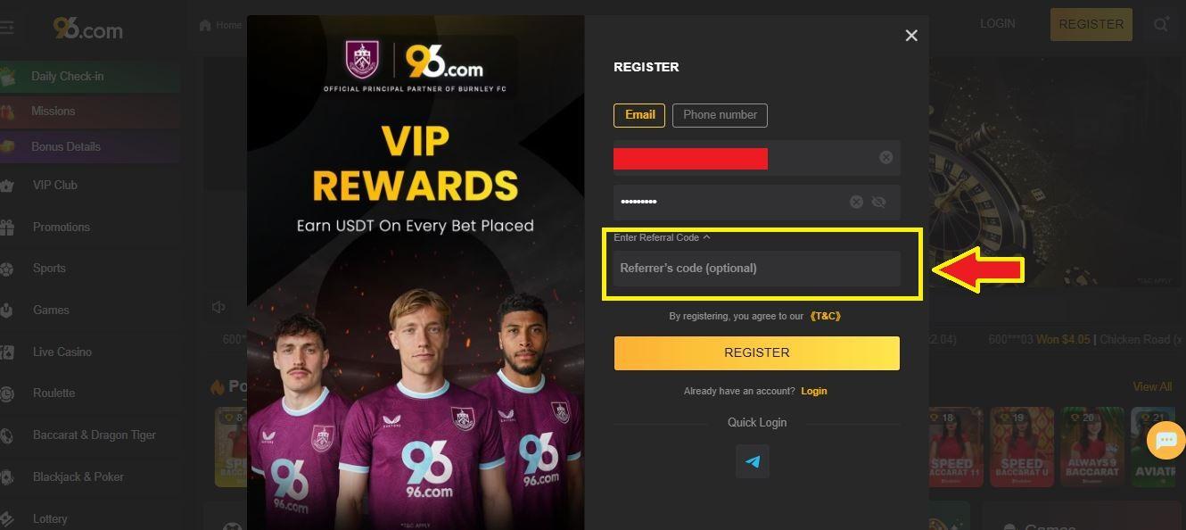 96.com referral code