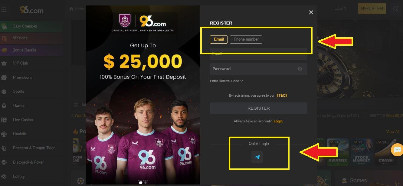 96.com sign up