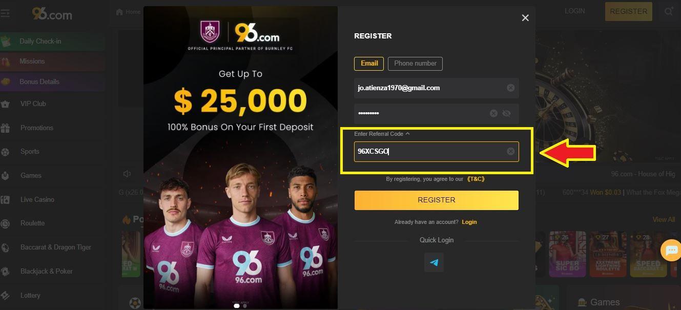 96.com referral code