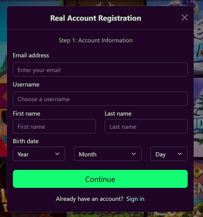 Сasino Avantgarde sign-up
