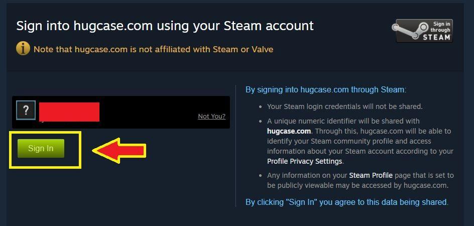 CaseHug sign-up via Steam
