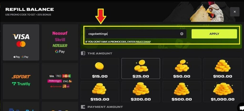 pirateswap promo code type