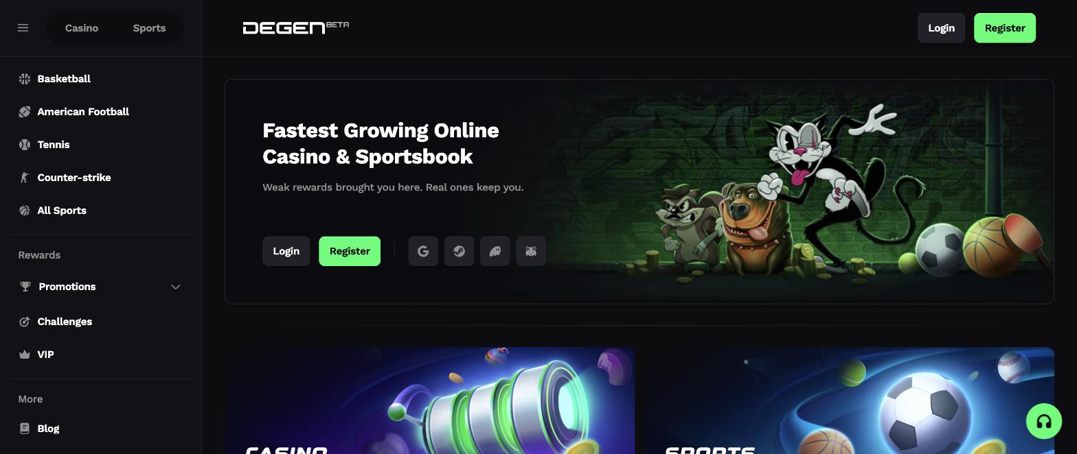 Degen promo code casino and sportsbook overview