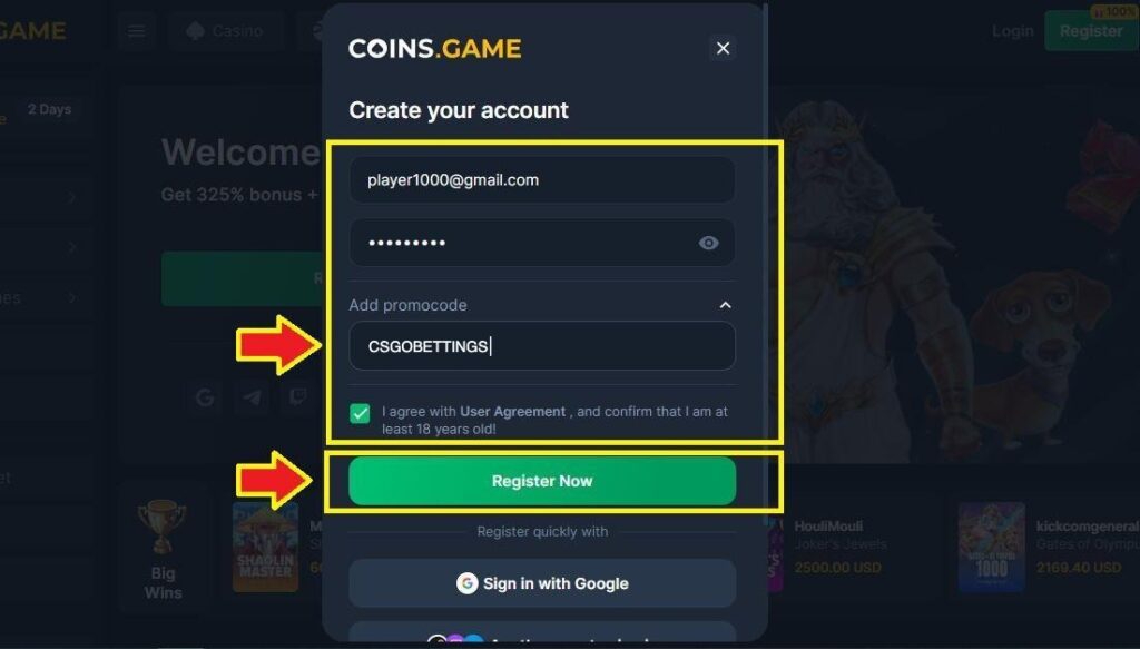 coins game promo code CSGOBETTINGS activation