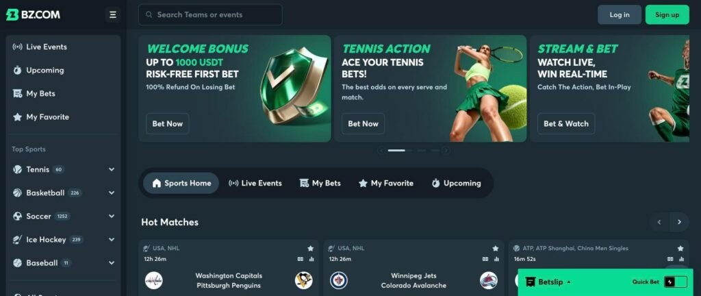 BZ promo code sportsbook overview with welcome bonus banner